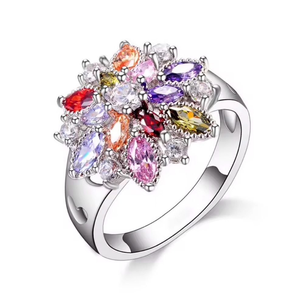S925 Fashion Ring With Silver Colorful Cubic Zirconia.